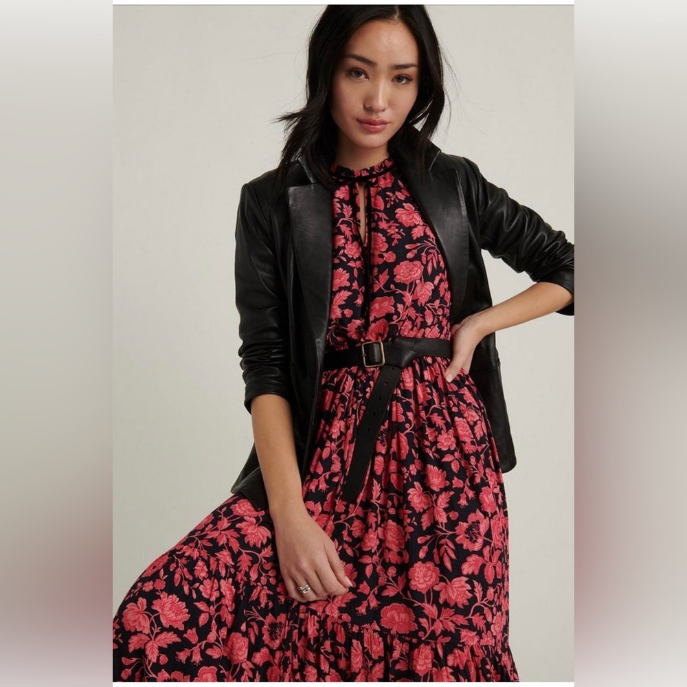 Lucky Brand Ryan Peasant Dress Pink & Black Print